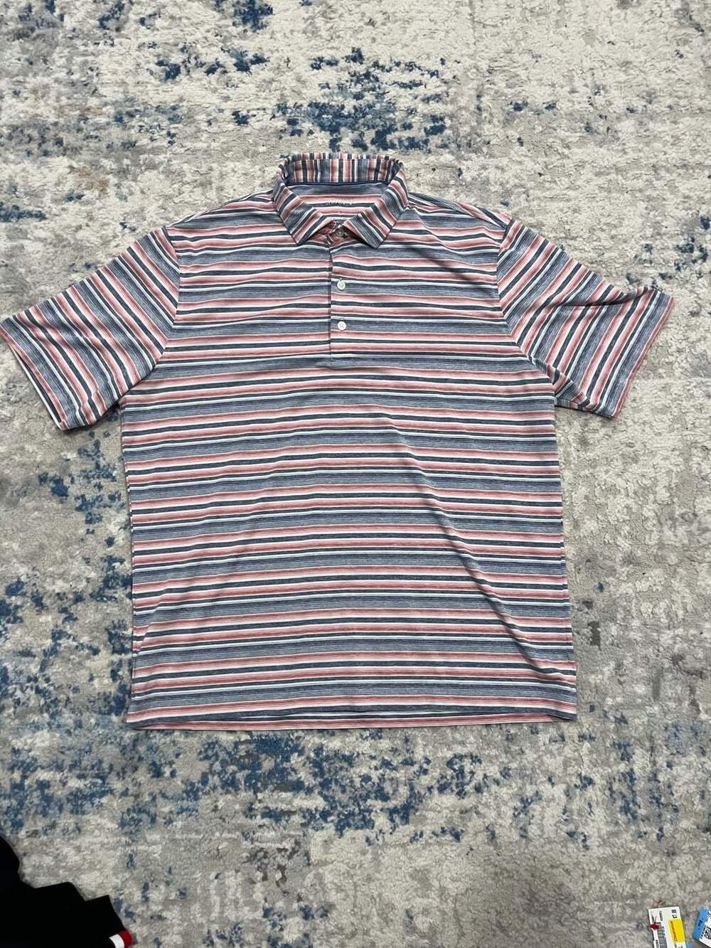 johnnie-O Polo Shirt L Striped Blue Red